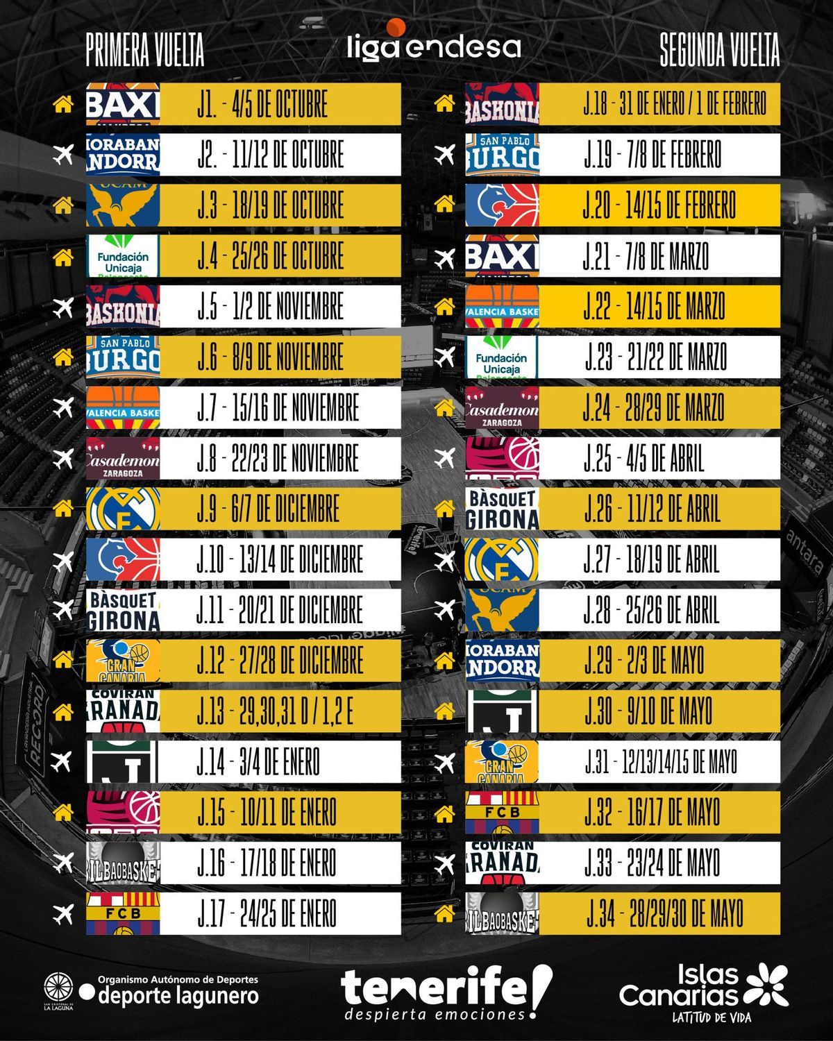 Calendario liguero al completo de La Laguna Tenerife.