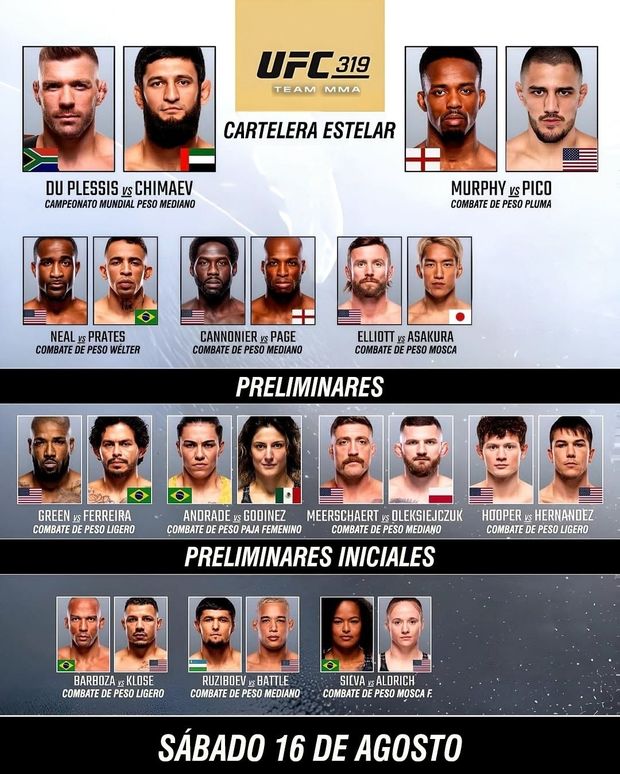 Cartelera completa UFC 319. Foto:@UFCespañol