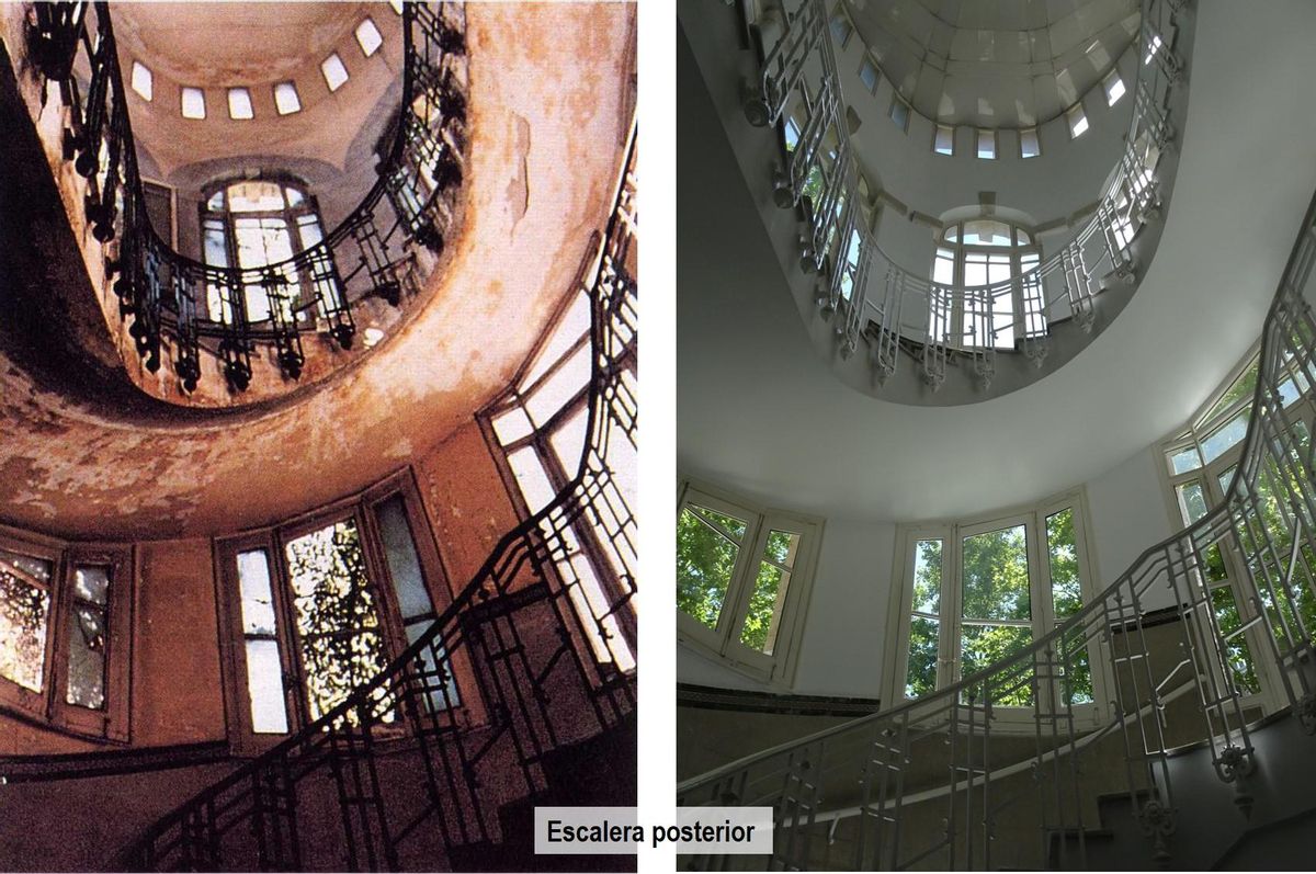 Escalera del Hospital de Maudes, antes y después de la rehabilitación.