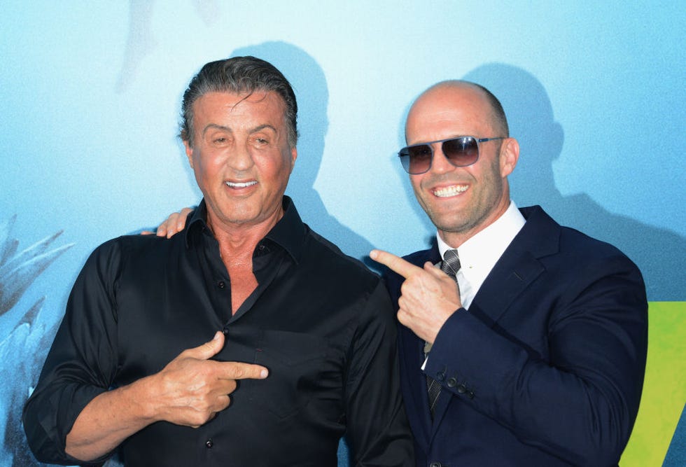 hollywood, ca august 06: actors sylvester stallone and jason statham arrive for the warner bros. pictures and gravity pictures premiere of the meg held at tcl chinese theatre imax on august 6, 2018 in hollywood, california. (photo by albert l. ortega/getty images)