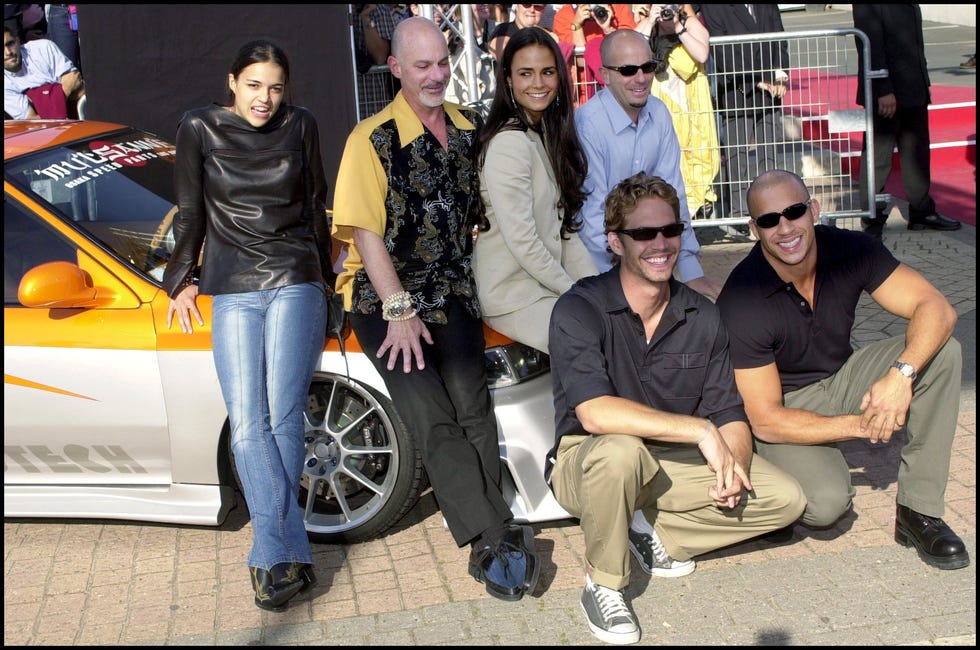 france september 01: crew of the movie the fast and the fury at deauville film festival in deauville, france on september 01, 2001 in the photo: jordana brewster, michelle rodriguez, vin diesel and paul walker. (photo by david lefranc/gamma rapho via getty images)