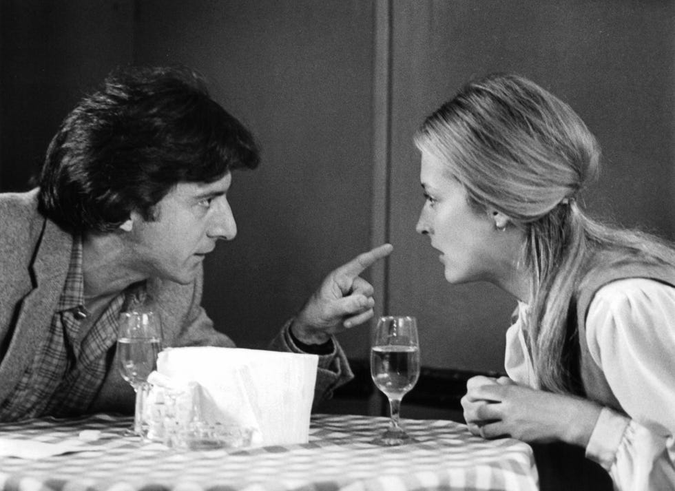 dustin hoffman and meryl streep confront each other in a scene from the film 'kramer vs. kramer', 1979. (photo by columbia pictures/getty images)