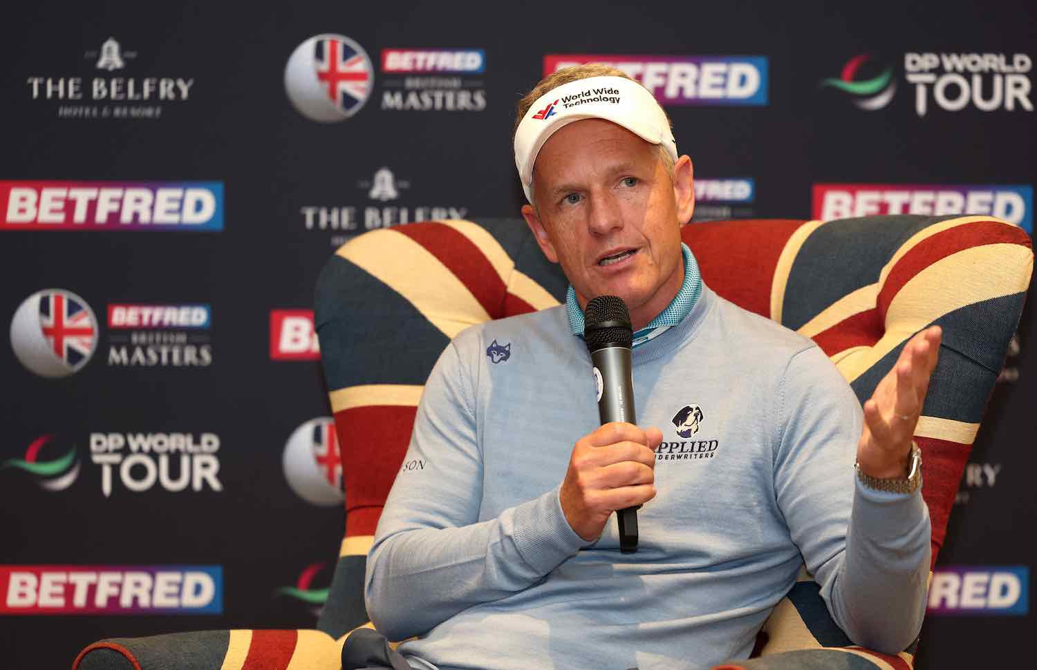 Luke Donald, en su comparecencia de prensa previa al British Masters. (Photo by Jasper Wax/Getty Images)