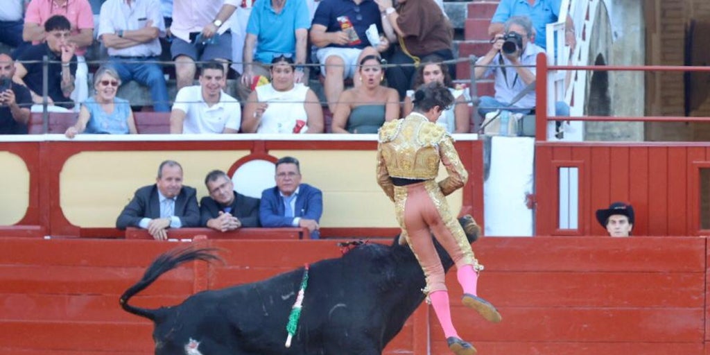 Escalofriante cogida a Aarón Palacio, colgado del pitón al entrar a matar