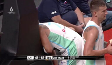 Luka Doncic sufre un fuerte golpe en la rodilla durante el Eslovenia vs. Letonia - Olé