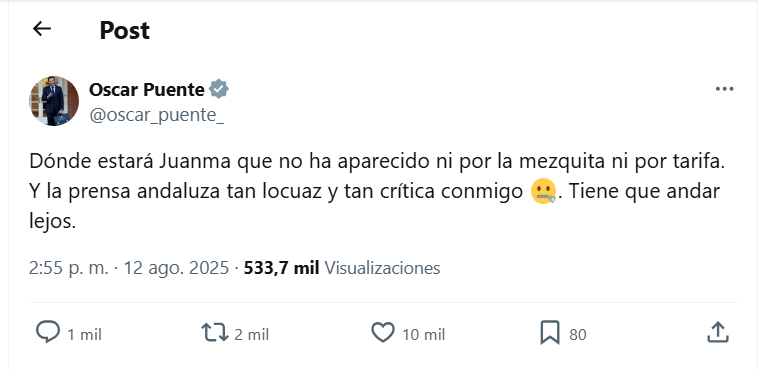 Óscar Puente vuelve usar el incendio de Zahara para atacar a Juanma Moreno... y a la prensa andaluza