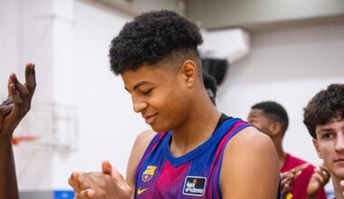 Los jugadores del Barça de basket celebran la victoria ante el Paris Basketball en la pretemporada 2025-26