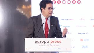 El ministro para la Transformación Digital y de la Función Público, Óscar López, durante el desayuno de Europa Press este lunes.