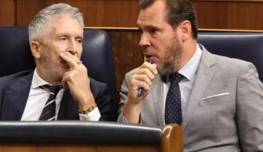 Los ministros Marlaska y Puente, en el banco azul del Congreso en una imagen de archivo./