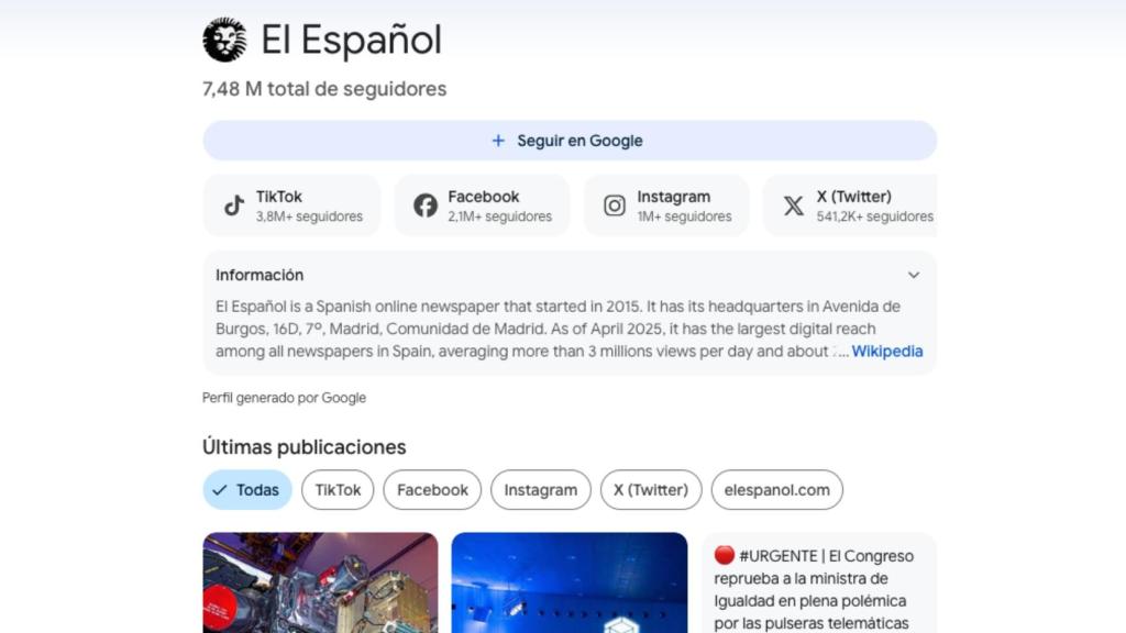 Perfil de Google de EL ESPAÑOL