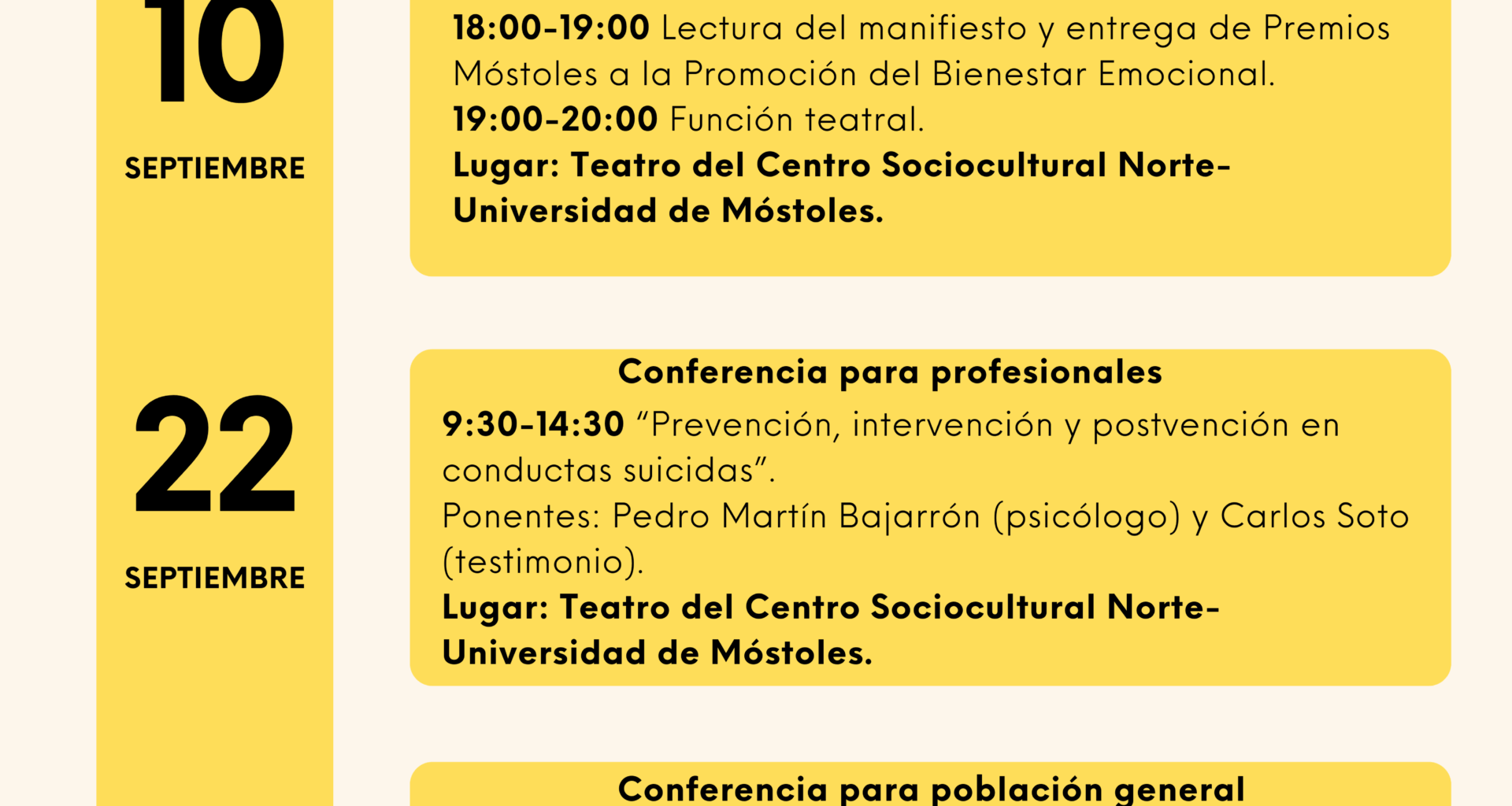 Móstoles conmemora el Día Mundial de Prevención del Suicidio con una programación especial durante el mes de septiembre