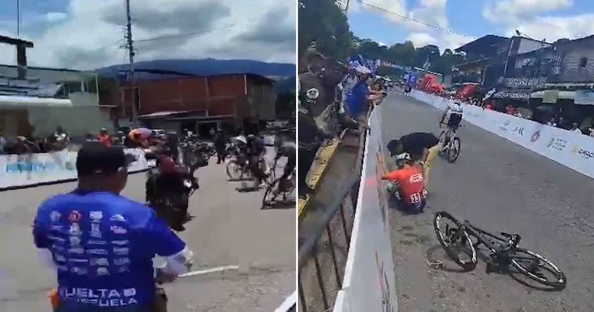 La imprudente maniobra de un policía que generó un impactante accidente en una carrera de ciclismo