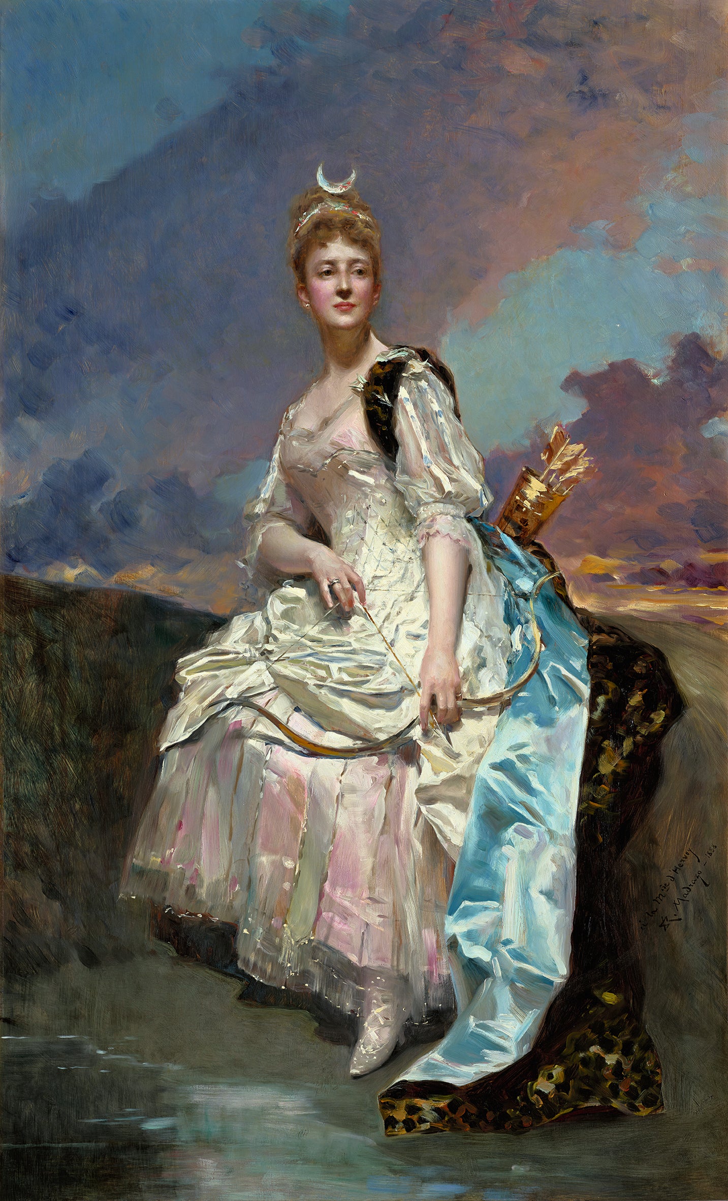Imagen secundaria 2 - Arriba, 'Salida del baile de máscaras', 1878. Sobre estas líneas, a la izquierda, Aline Masson, detalle. A la derecha, 'La marquesa d'Hervey Saint-Denys como la diosa Diana', 1888