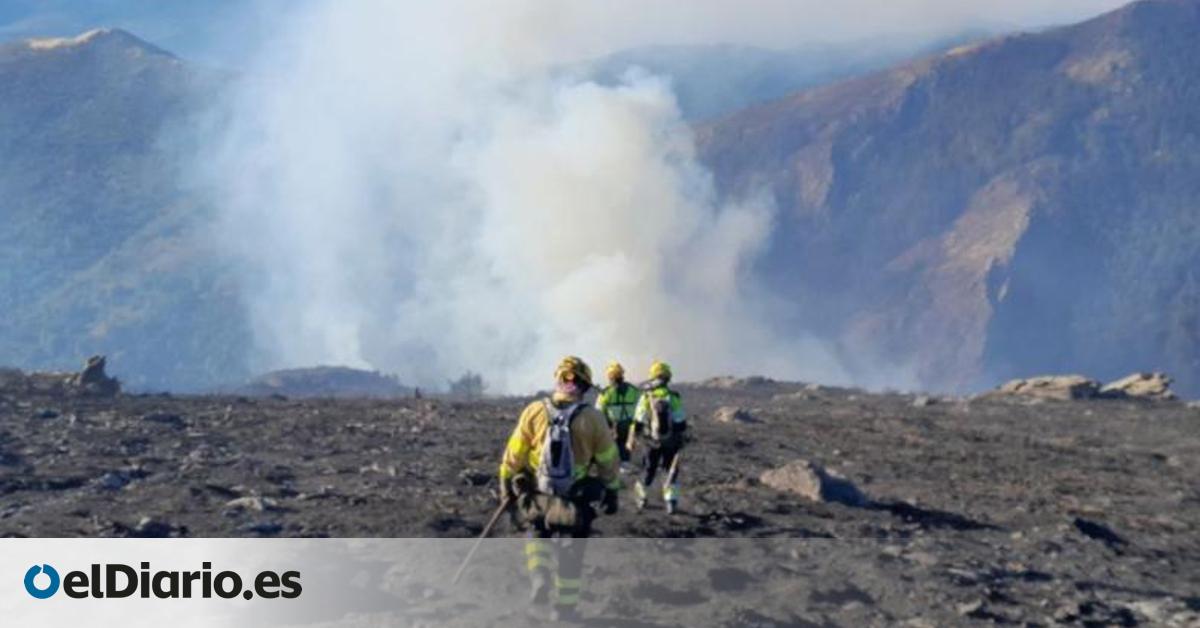 Evacuados varios bomberos del incendio en Peñalba de la Sierra por una posible intoxicación con el humo