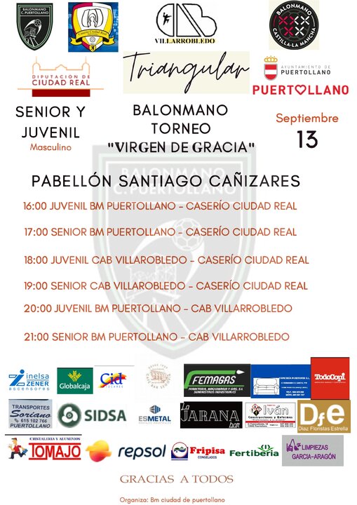 Triangular de balonmano ente los equipos senior y juveniles de Puertollano, Villarrobledo y Caserío Ciudad Real este sábado en el 'Santiago Cañizares'