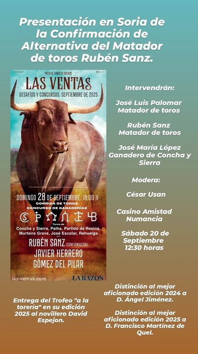 El Casino celebra la confirmación de alternativa de Rubén Sanz en Las Ventas de Madrid