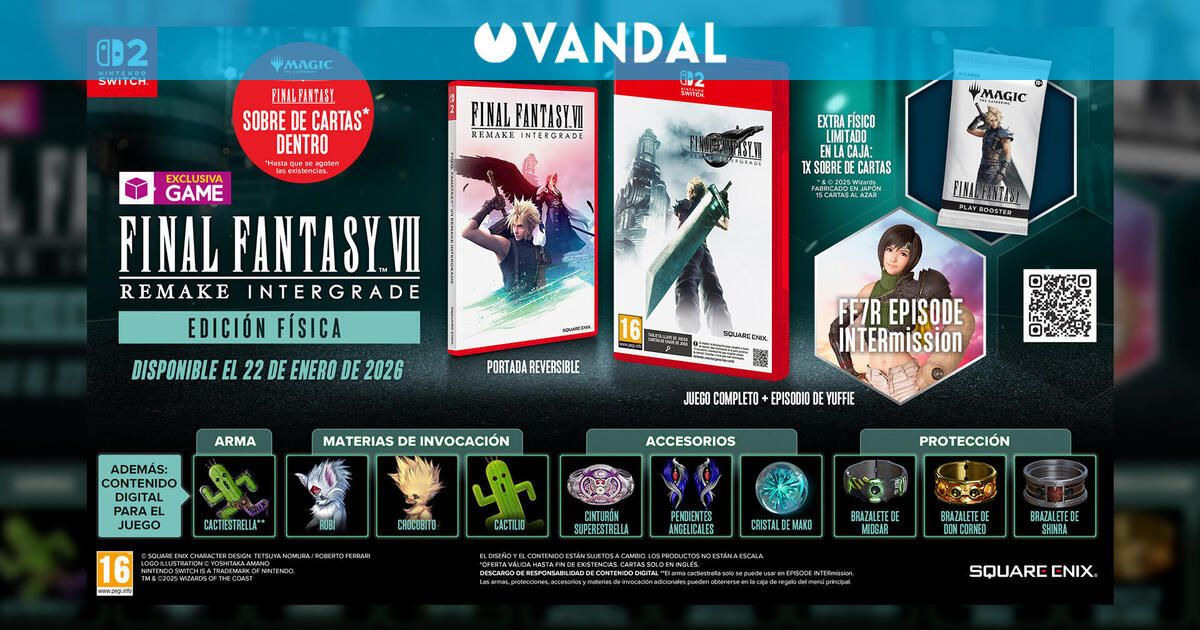 Ya puedes reservar Final Fantasy VII Remake Intergrade para Nintendo Switch 2 en su edición físca exclusiva GAME - Vandal