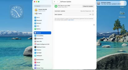 Llegada de la actualización macOS 26.0.1 a un MacBook