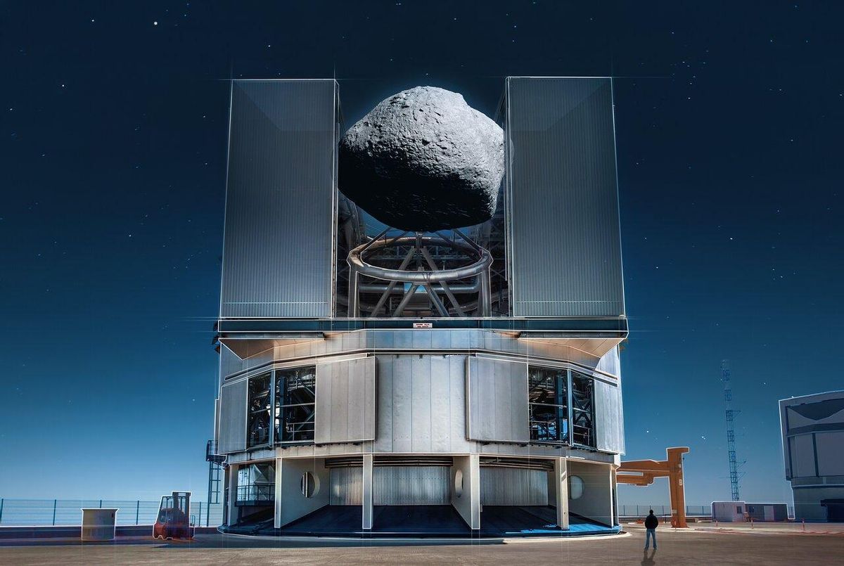 Comparación de tamaño entre 1998 KY26 y el VLT. Crédito: ESO