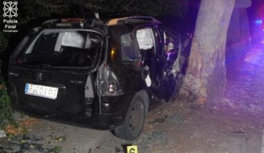 Un conductor de 36 años, muy grave tras chocar contra un árbol cerca de Puente la Reina
