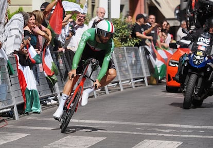 El ciclista Filippo Ganna durante la 18ª etapa de la Vuelta a España, a 11 de septiembre de 2025, en Valladolid, Castilla y León.
