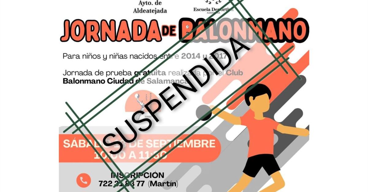 Suspendida la jornada de captación de balonmano en Aldeatejada prevista para este sábado