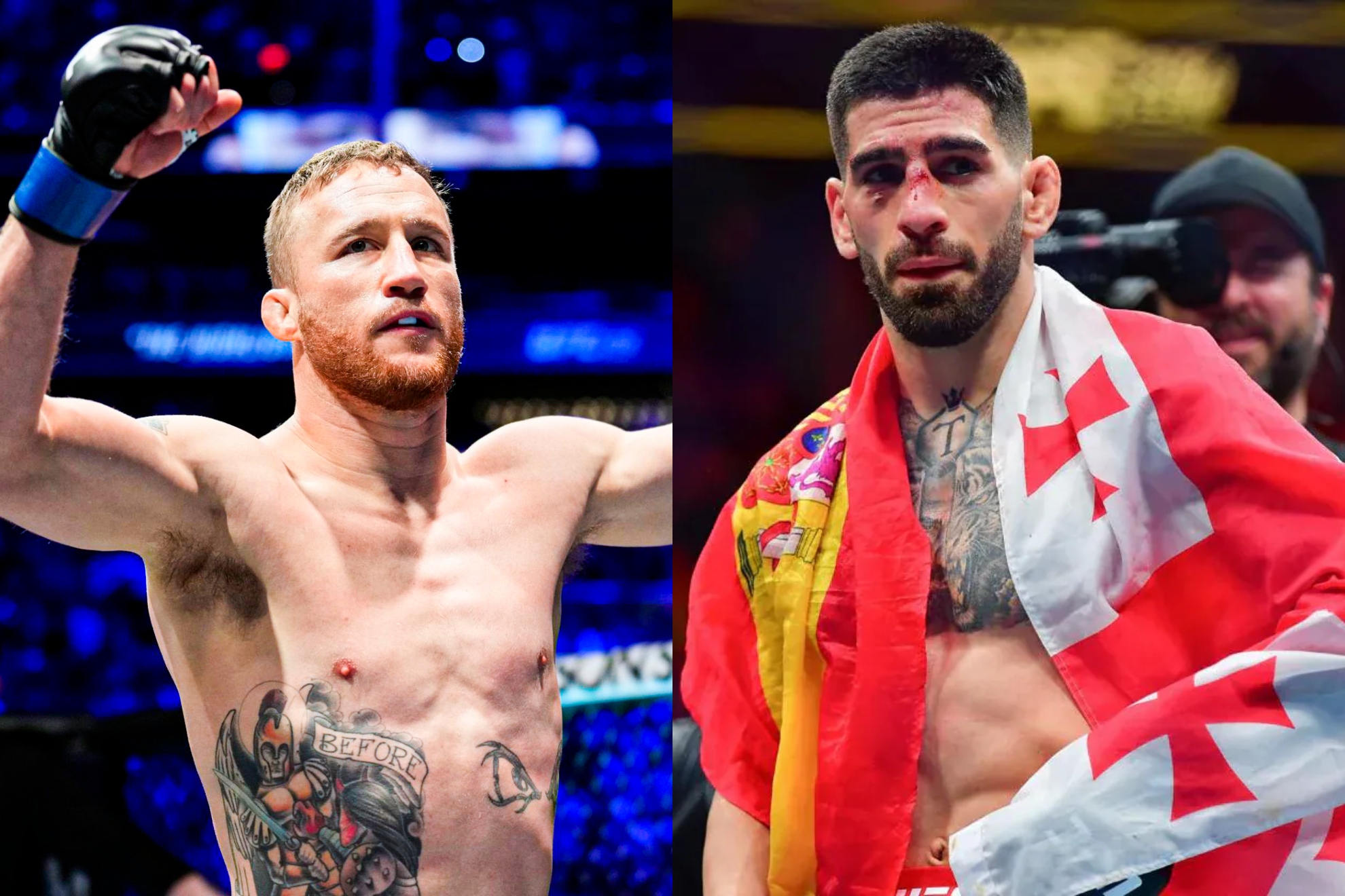 Montaje fotográfico de Justin Gaethje e Ilia Topuria.