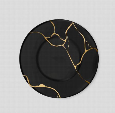 Plato negro con kintsugi dorado