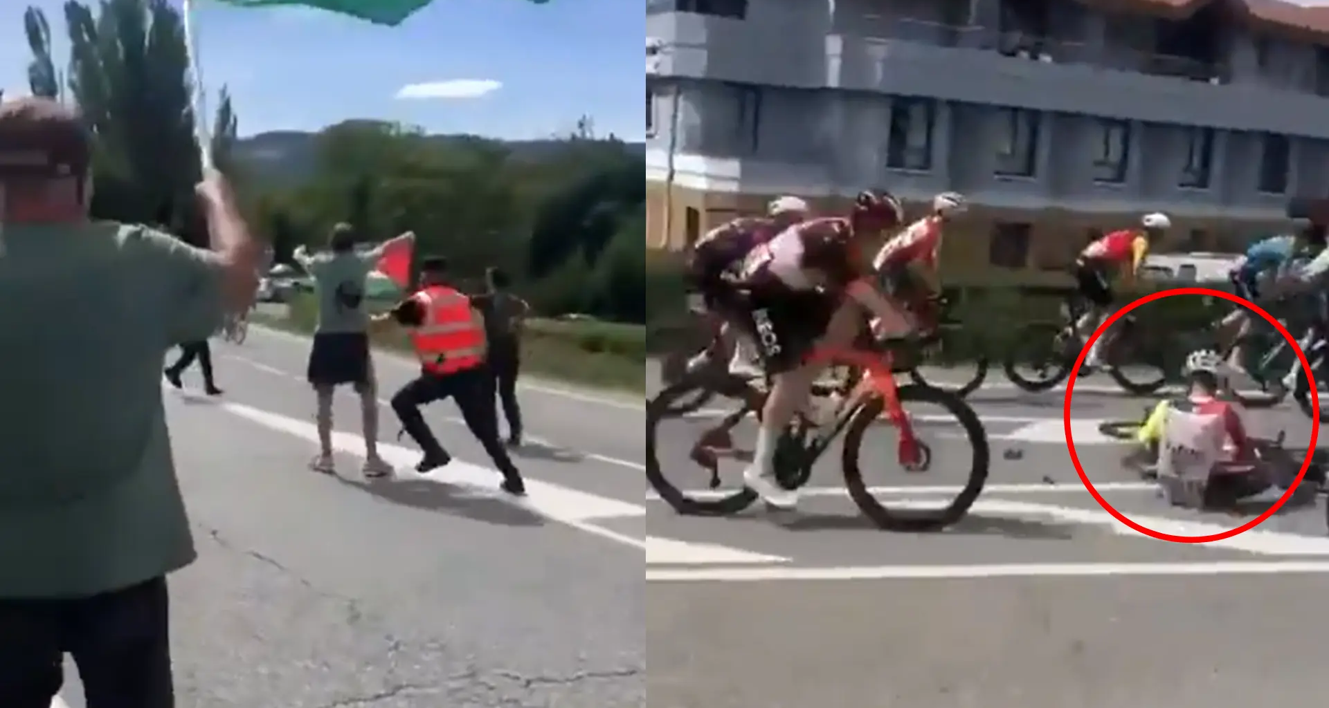 Activistas propalestina provocan la caída de un ciclista tras colarse en la Vuelta a España para protestar contra el Israel-Premier Tech