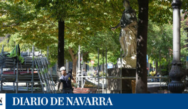 Comienzan los trabajos de restauración de las estatuas de Sarasate