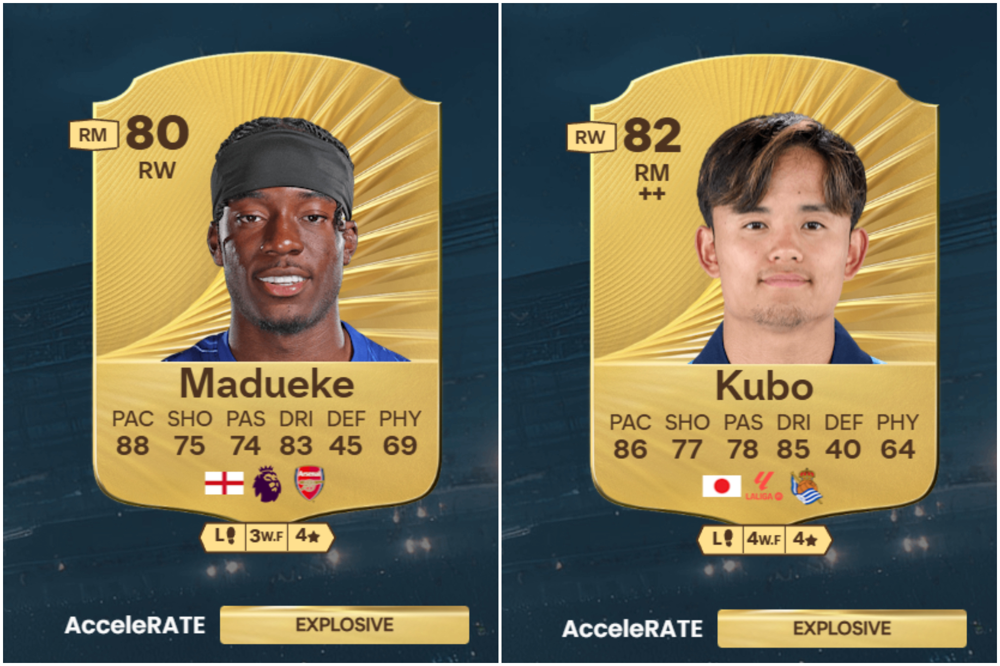 Las cartas de Madueke y Kubo en EA Sports FC 26