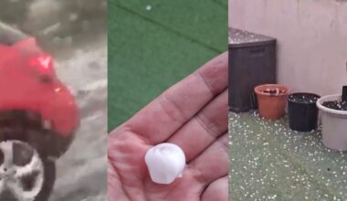 Imagen del granizo que ha caído en la zona de Amposta