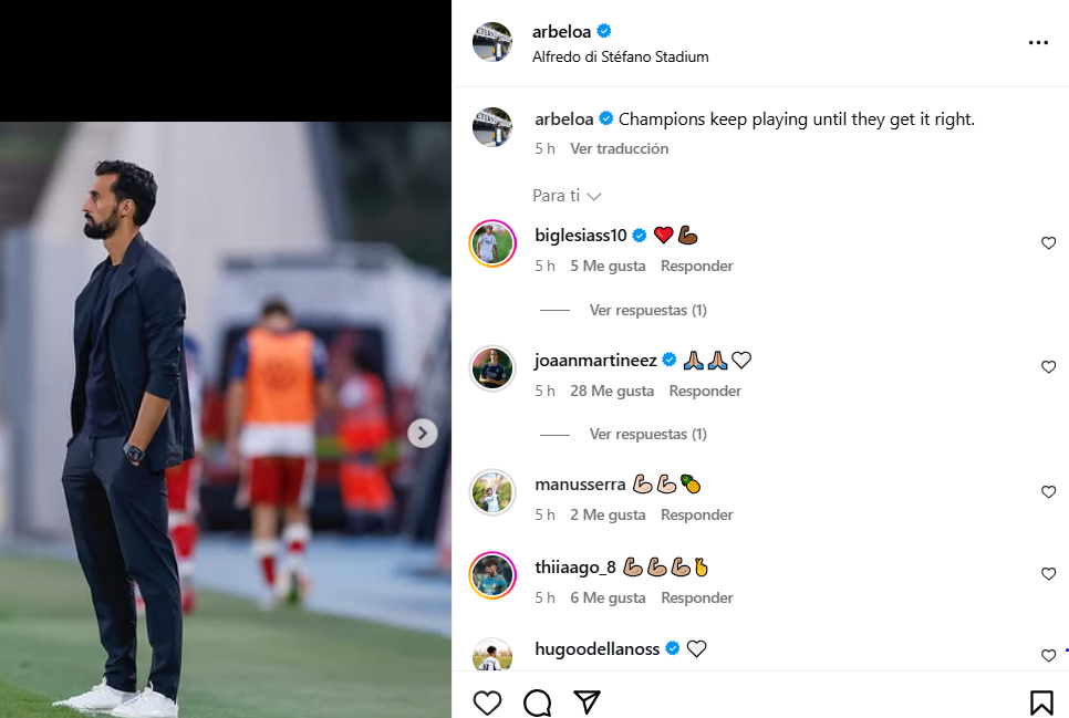 El mensaje de Arbeloa en su Instagram.