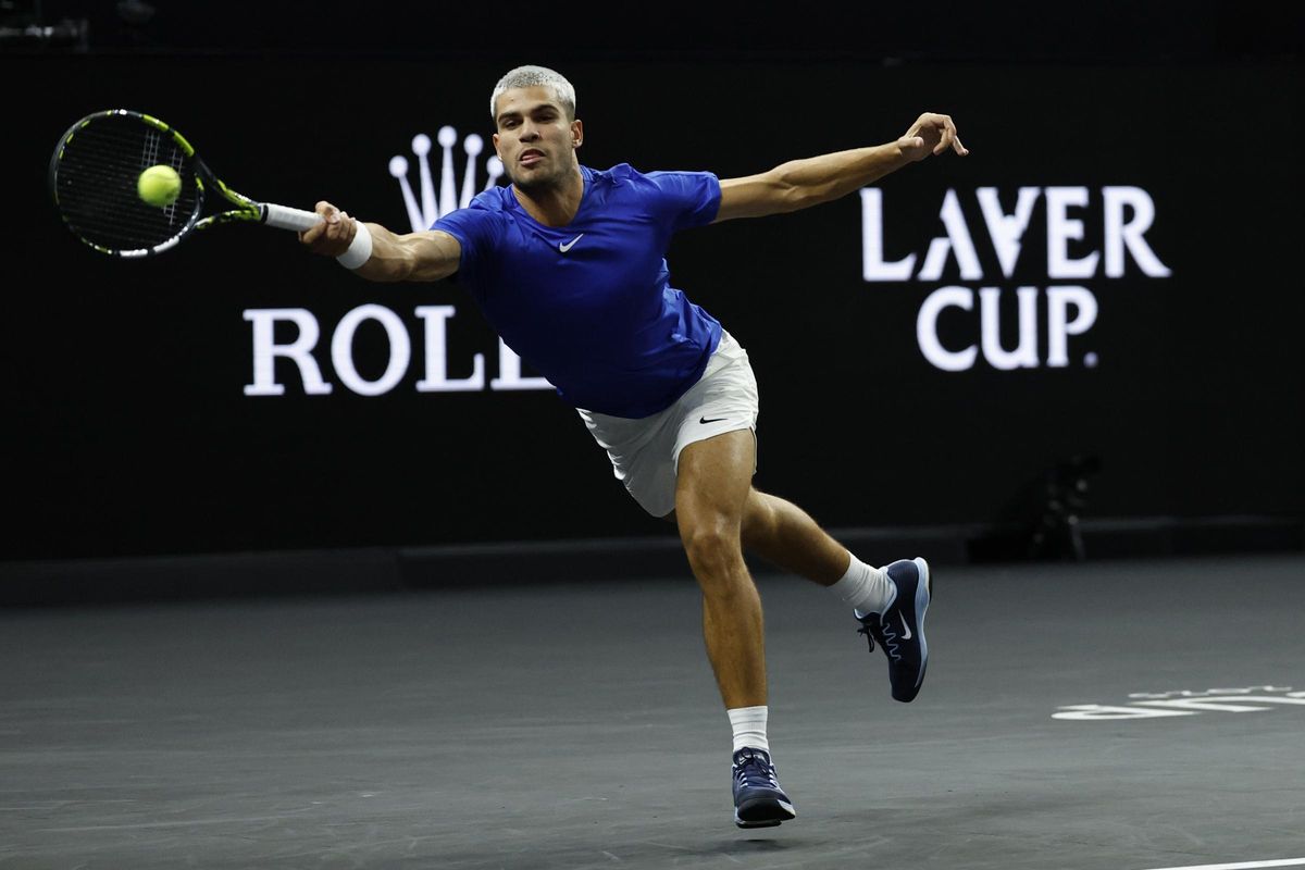 Carlos Alcaraz, en el partido de dobles de la Laver Cup