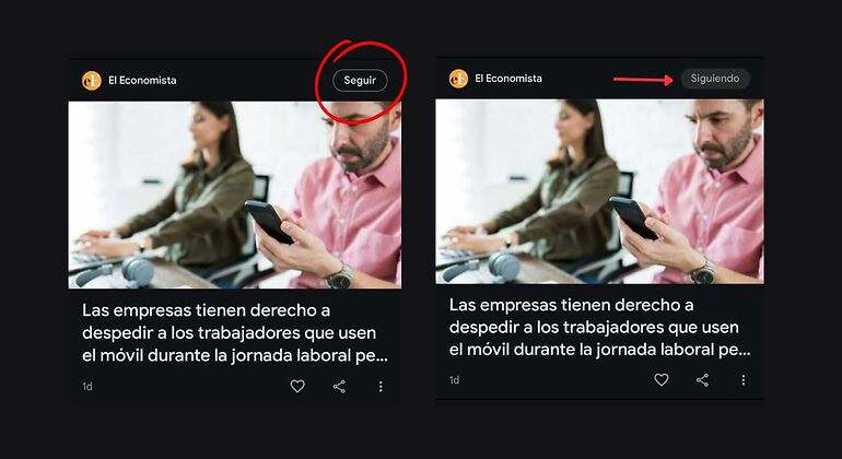 'Seguir' en una noticia de 'elEconomista.es' en Google Discover.