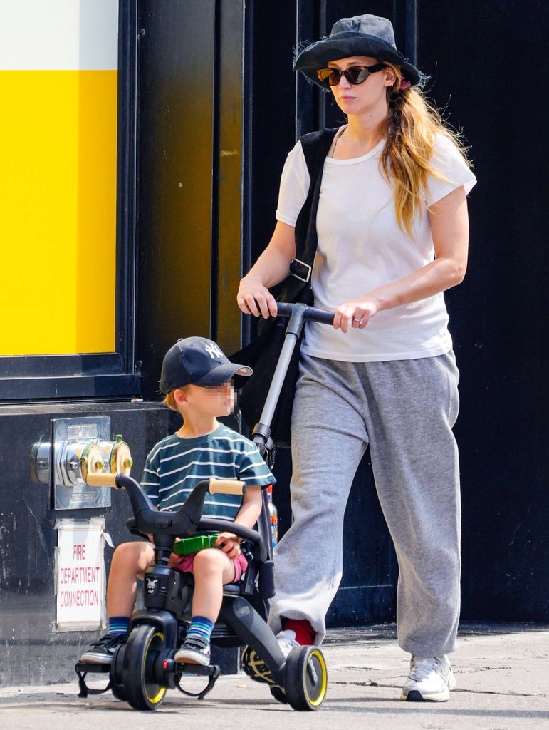 Actress Jennifer Lawrence is spotted arriving with her son Cy Maroney in NYC