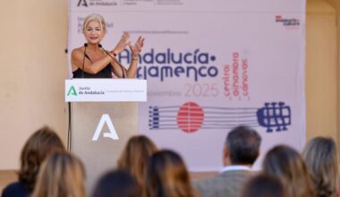 La consejera de Cultura, Patricia del Pozo, durante la presentación del programa extraordinario de actividades para conmemorar el decimoquinto aniversario de la consideración del Flamenco como Patrimonio de la Humanidad.