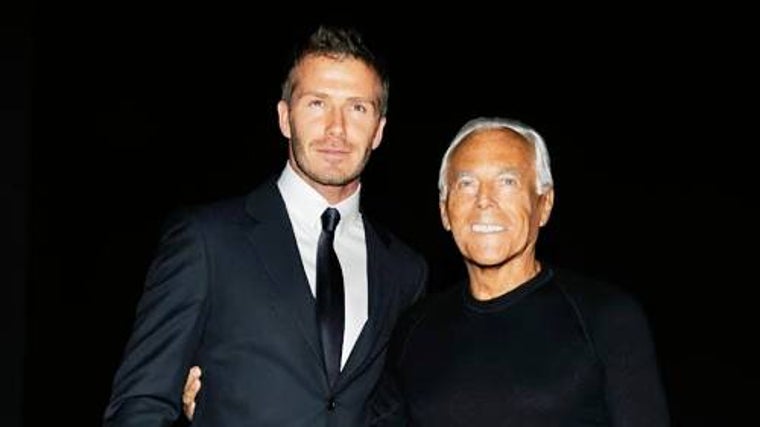 David Beckham junto a Giorgio Armani