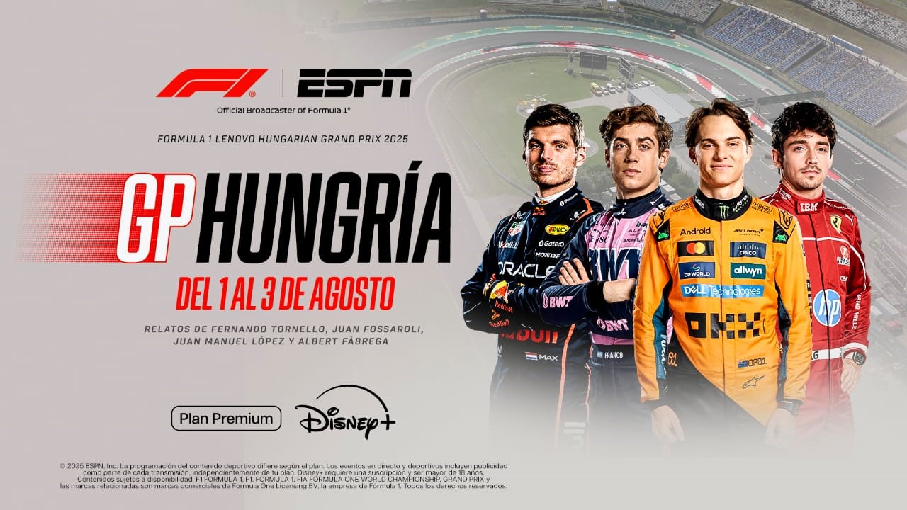 ESPN trae a DISNEY+ la F1 en Hungría, con los McLaren imbatibles y Franco Colapinto expectante