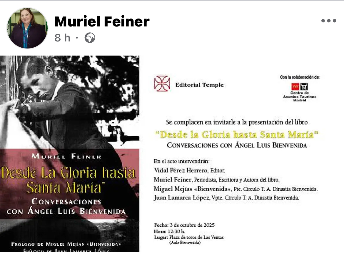 Desde la Gloria a Santa María, nuevo libro de Muriel Feiner – Avance Taurino
