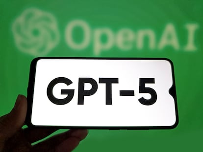 SUQIAN, CHINA - AUGUST  7, 2025 - A illustration photo shows the GPT-5 displayed in a smartphone with the OpenAI logo in background in Suqian, Jiangsu Province, China on August 7, 2025. (Photo credit should read CFOTO/Future Publishing via Getty Images)