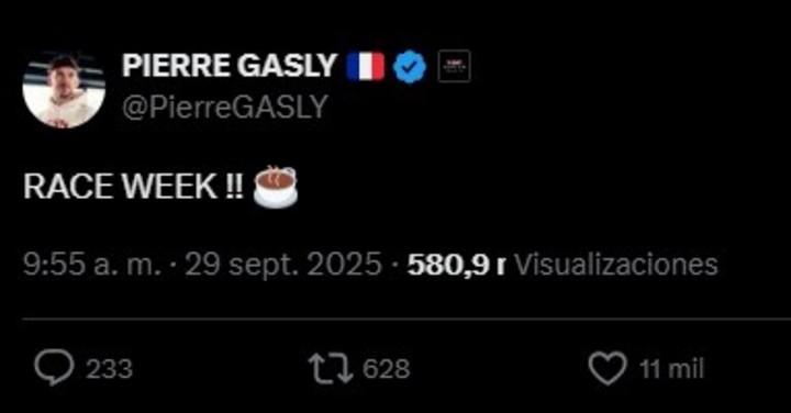 La publicación de Gasly.