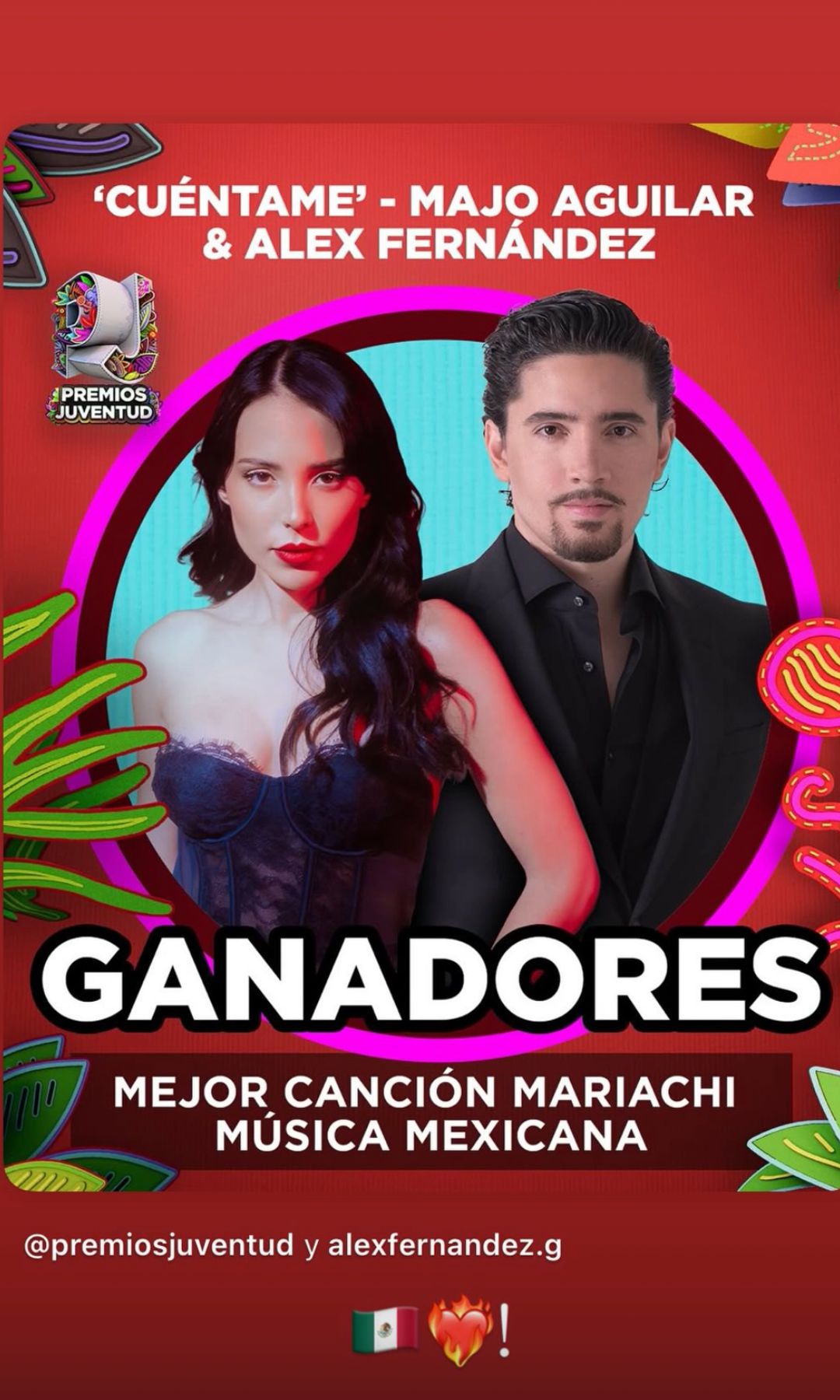 Majo Aguilar y Álex Fernández fueron ganadores de la categoría de Mejor Canción Mariachi Mexicana.