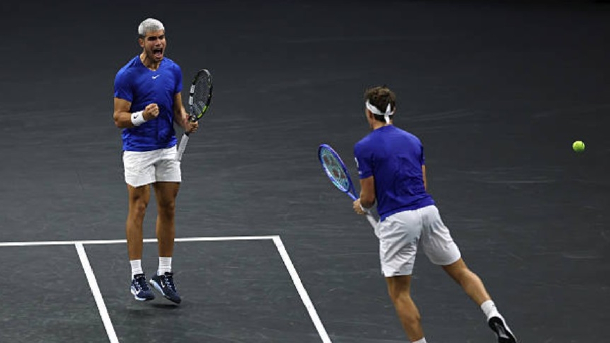 Carlos Alcaraz y Casper Ruud en la Laver Cup 2025. Foto: Getty