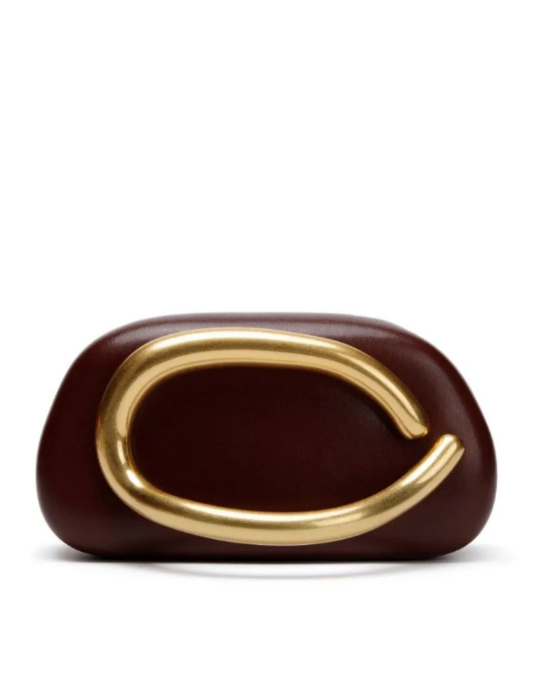 elegant brown clutch with a gold accent