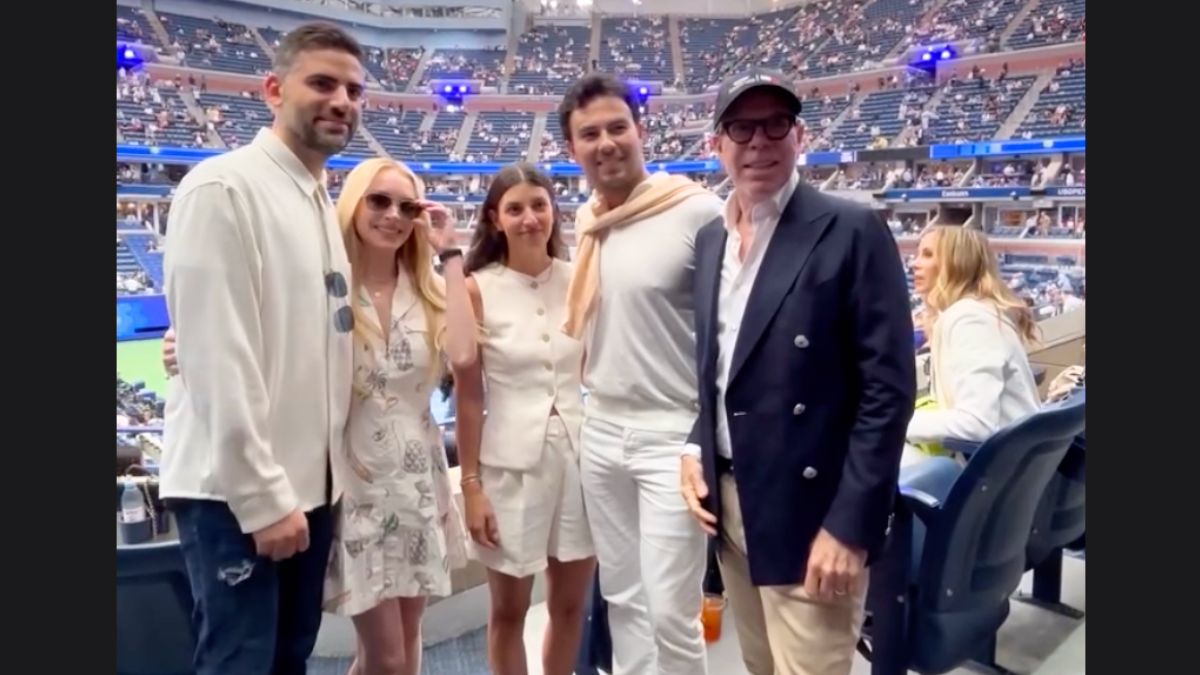 Lindsay Lohan, Checo Pérez y Tommy Hilfiger: la inesperada reunión en el US Open 2025 Cortesía: Marca