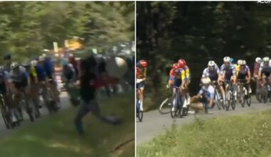 Un manifestante propalestino provoca la aparatosa caída de Javi Romo en La Vuelta, que se salda con 10 detenidos