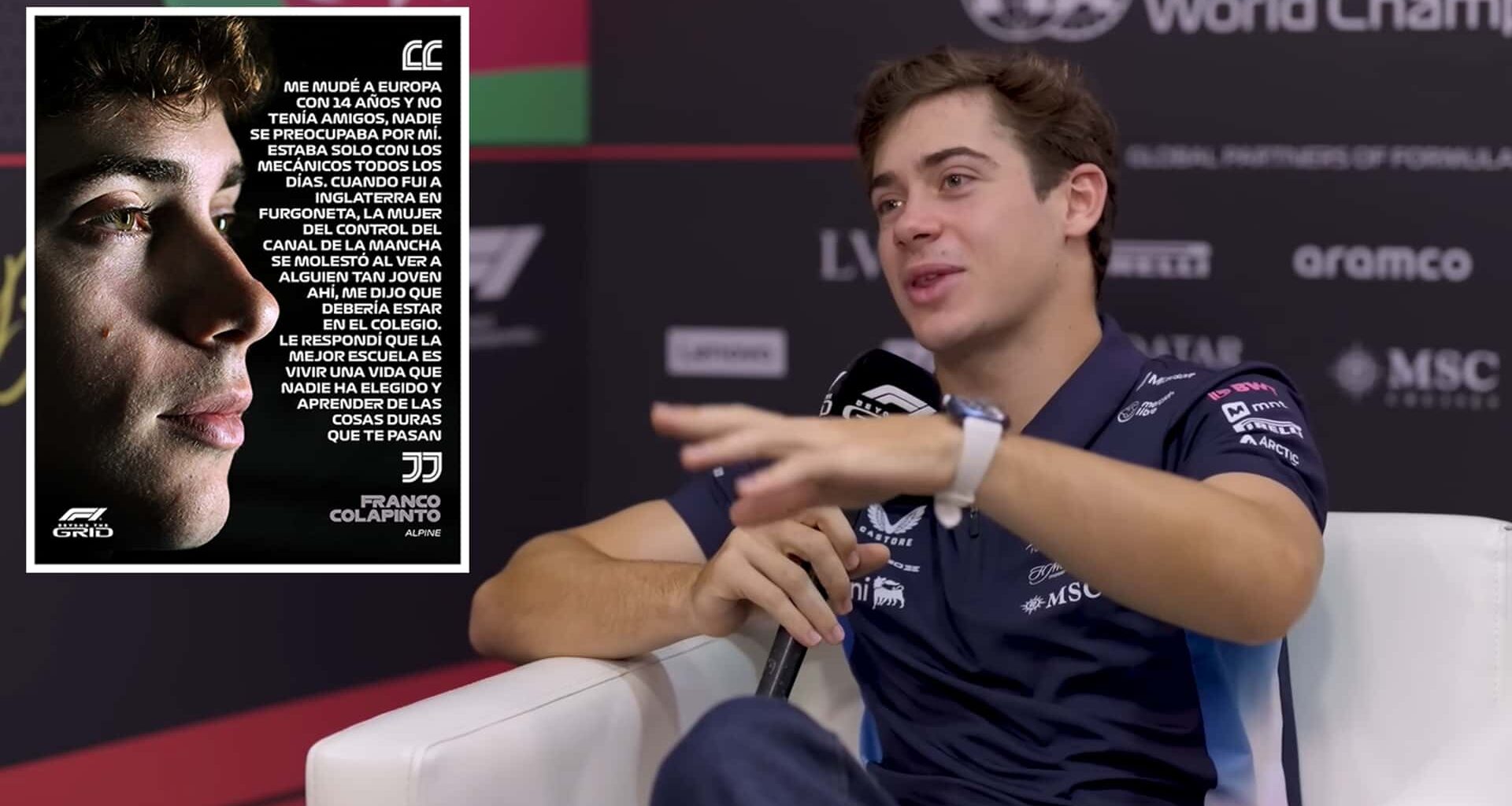 La Fórmula 1 publicó una entrevista de una hora a Franco Colapinto