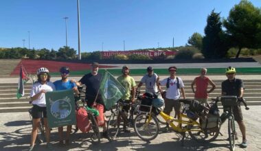 Miembros de Rivas y de la COP30 Bike Ride, en el recinto ferial de Rivas