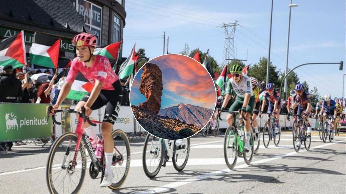 Fotomontaje de La Vuelta de este año junto a una imagen del Teide